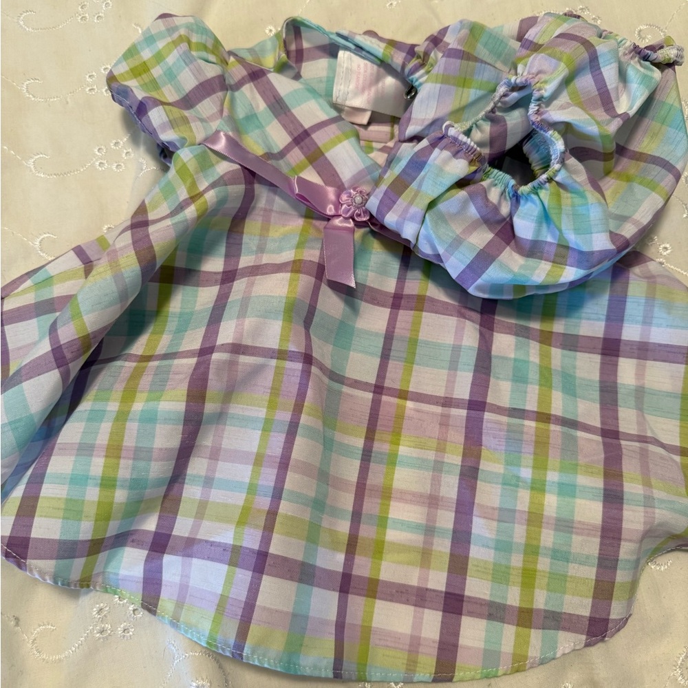 Charming Plaid Kids Blouse with Diaper Cover in Purple and Green